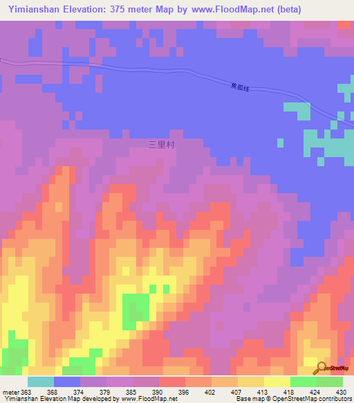 Yimianshan,China Elevation Map