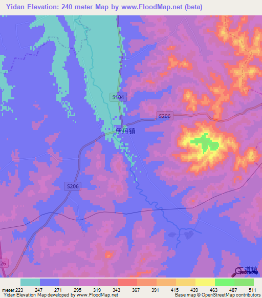 Yidan,China Elevation Map