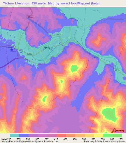Yichun,China Elevation Map