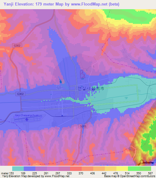 Yanji,China Elevation Map