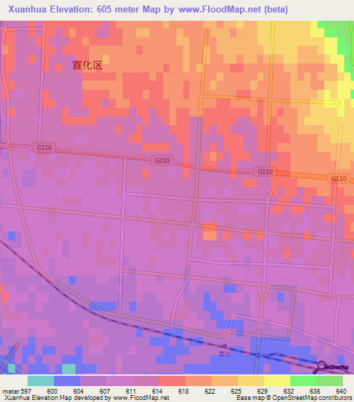 Xuanhua,China Elevation Map