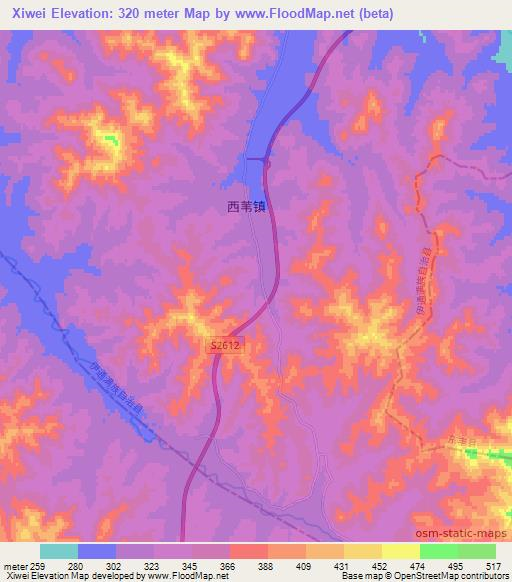 Xiwei,China Elevation Map