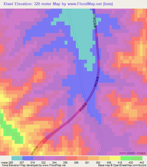 Xiwei,China Elevation Map
