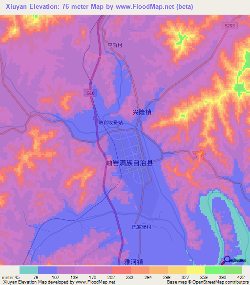 Xiuyan,China Elevation Map
