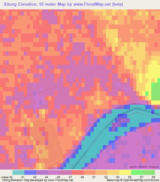 Xitong,China Elevation Map