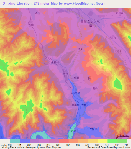 Xinxing,China Elevation Map