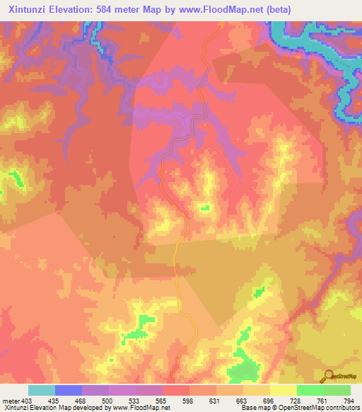 Xintunzi,China Elevation Map