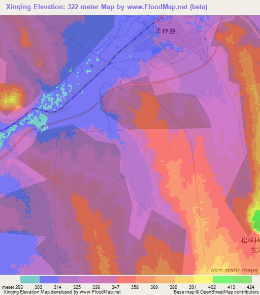 Xinqing,China Elevation Map