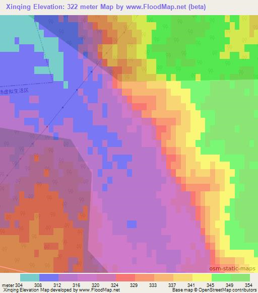 Xinqing,China Elevation Map