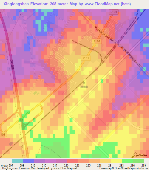 Xinglongshan,China Elevation Map