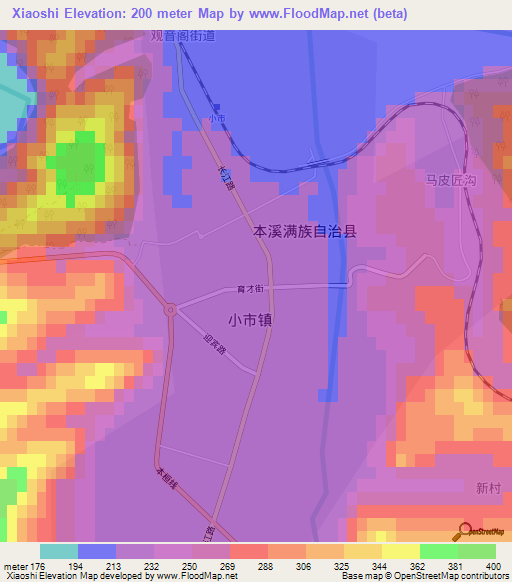 Xiaoshi,China Elevation Map