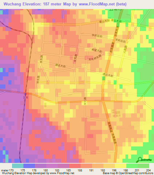 Wuchang,China Elevation Map