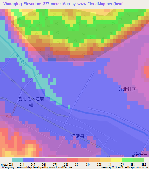 Wangqing,China Elevation Map