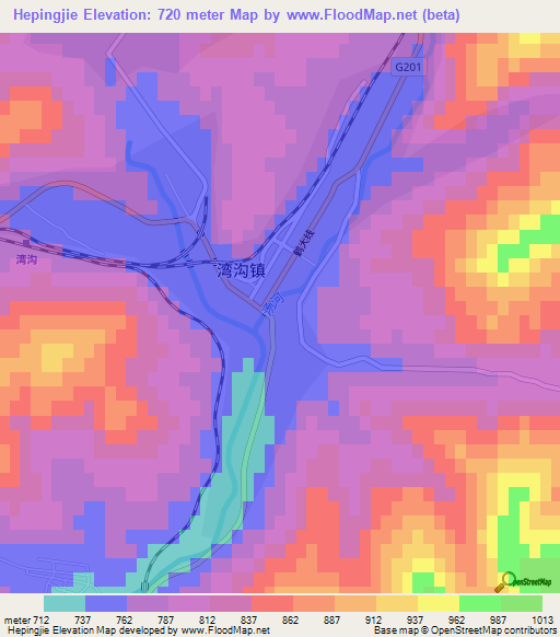 Hepingjie,China Elevation Map