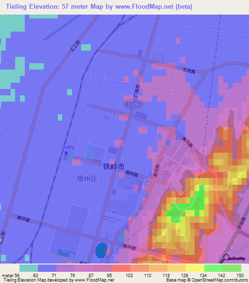Tieling,China Elevation Map