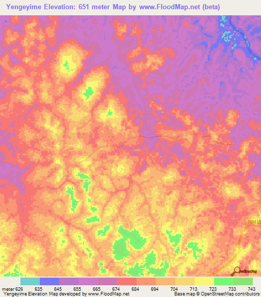 Yengeyime,Congo (Kinshasa) Elevation Map