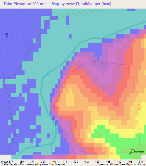Tahe,China Elevation Map