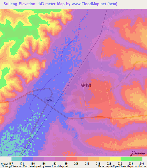 Suileng,China Elevation Map