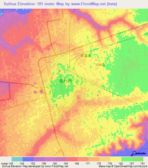 Suihua,China Elevation Map