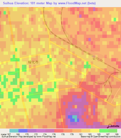 Suihua,China Elevation Map