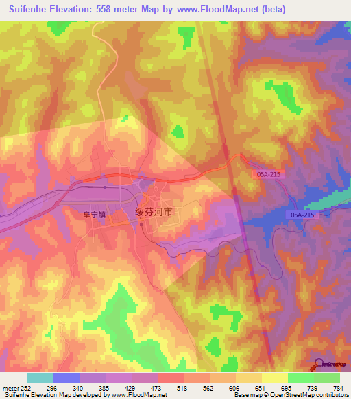 Suifenhe,China Elevation Map