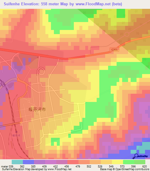 Suifenhe,China Elevation Map