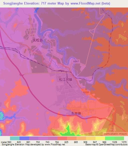 Songjianghe,China Elevation Map
