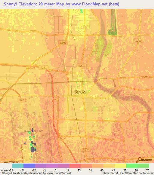 Shunyi,China Elevation Map