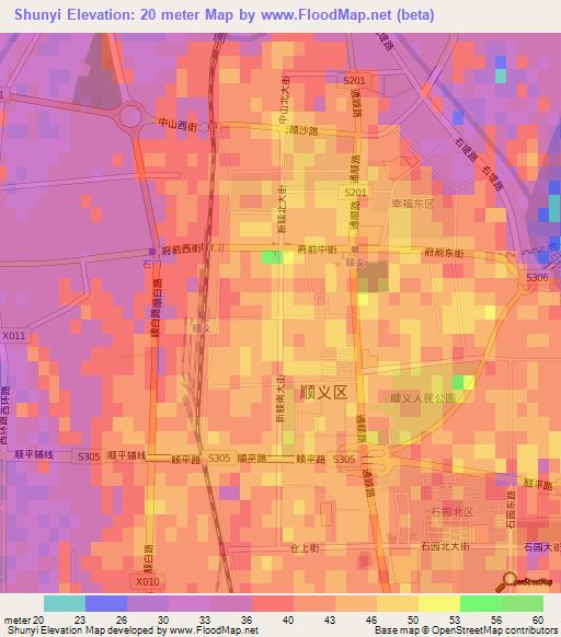Shunyi,China Elevation Map