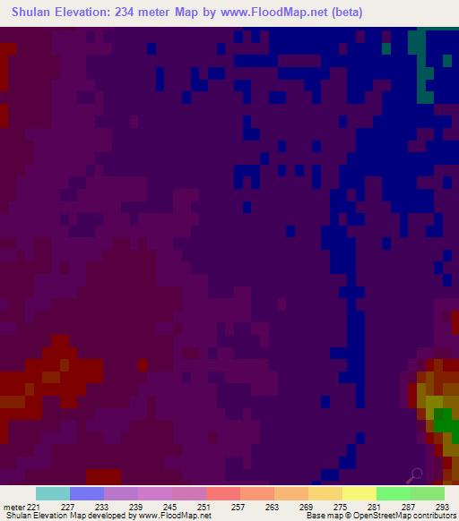 Shulan,China Elevation Map