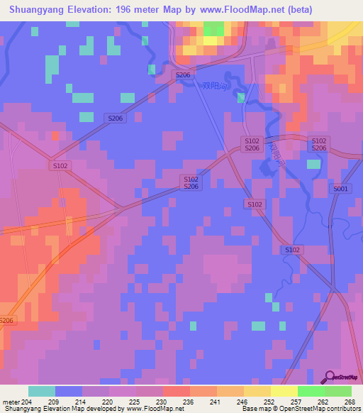 Shuangyang,China Elevation Map