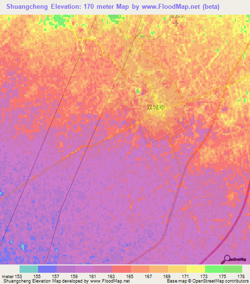 Shuangcheng,China Elevation Map