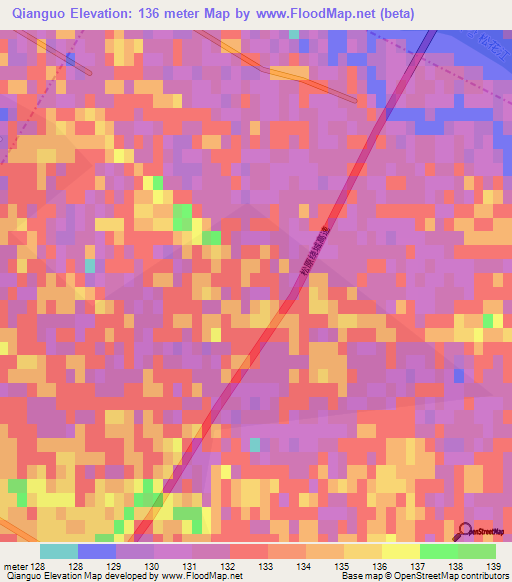 Qianguo,China Elevation Map