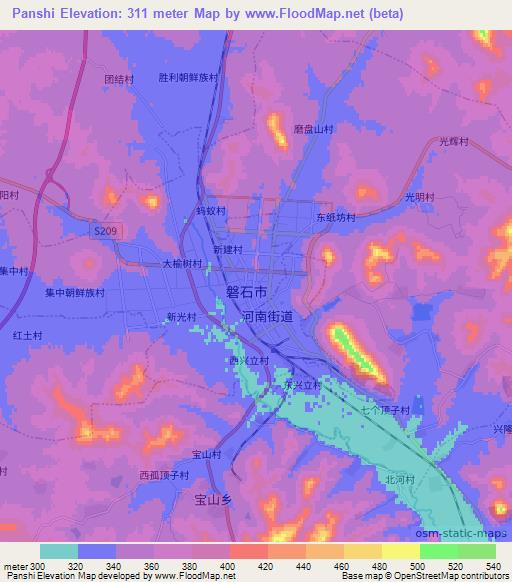 Panshi,China Elevation Map