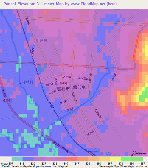Panshi,China Elevation Map