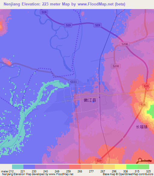Nenjiang,China Elevation Map