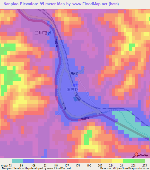 Nanpiao,China Elevation Map