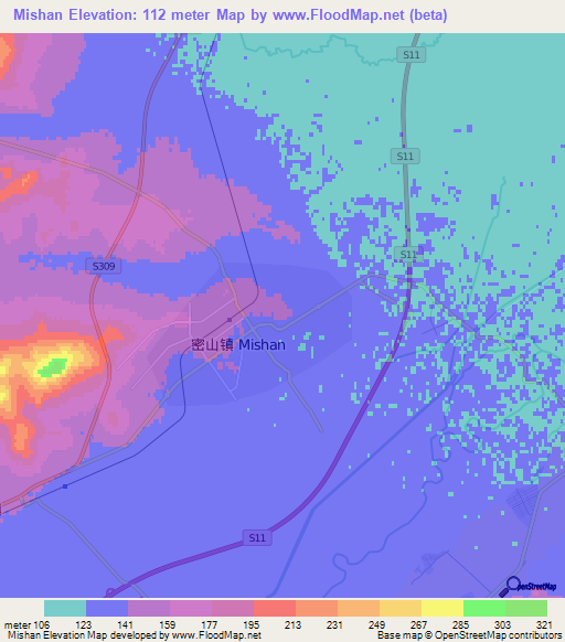 Mishan,China Elevation Map