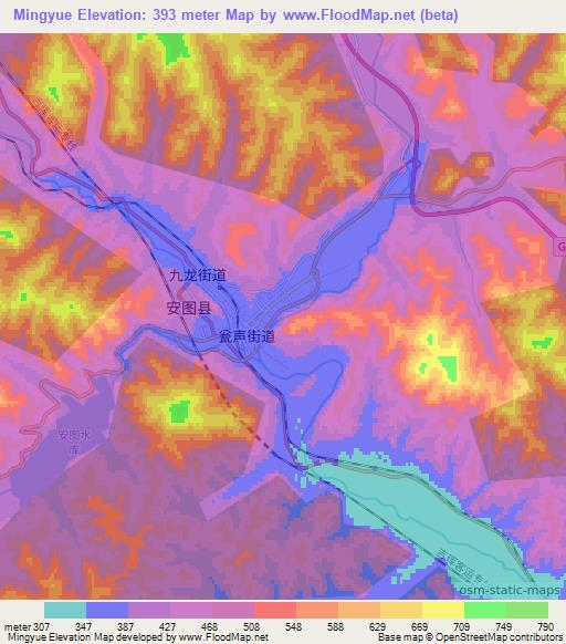 Mingyue,China Elevation Map