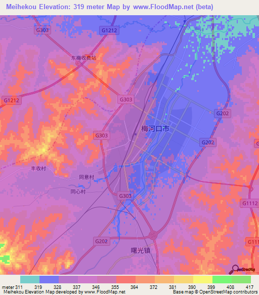 Meihekou,China Elevation Map