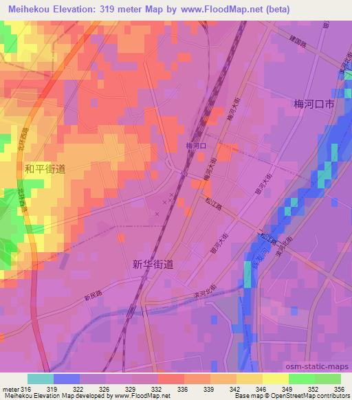 Meihekou,China Elevation Map