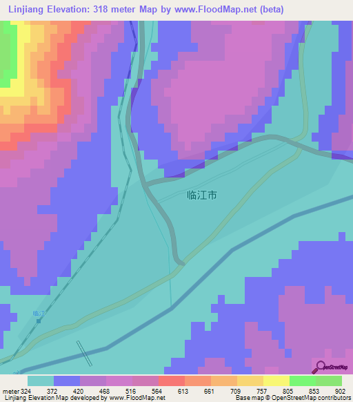 Linjiang,China Elevation Map