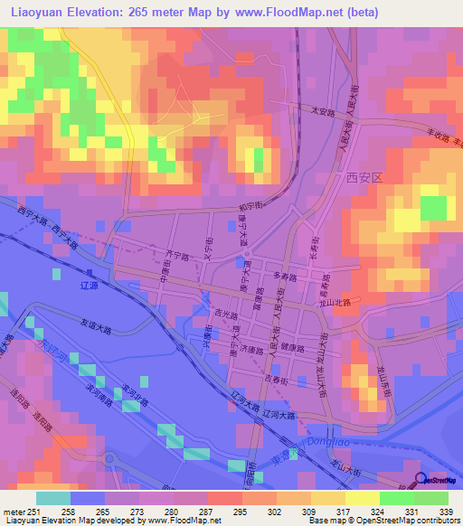 Liaoyuan,China Elevation Map