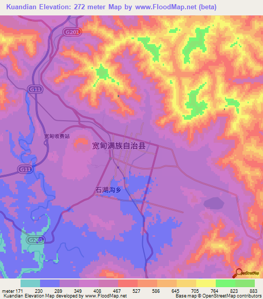 Kuandian,China Elevation Map
