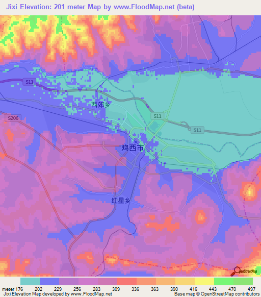 Jixi,China Elevation Map