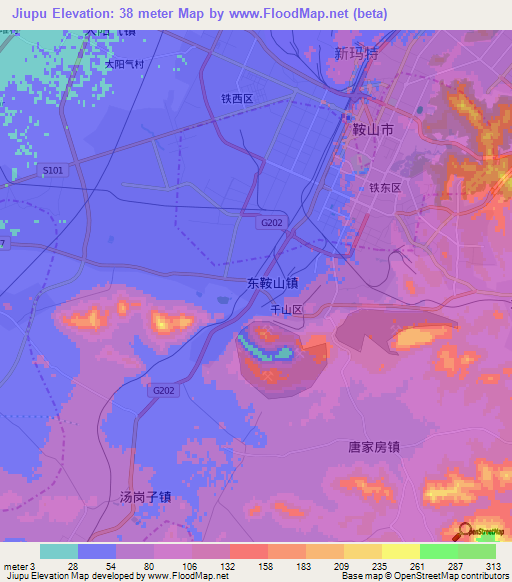 Jiupu,China Elevation Map