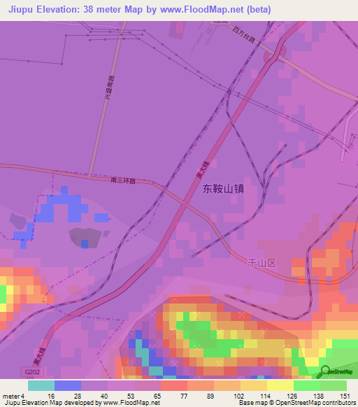 Jiupu,China Elevation Map