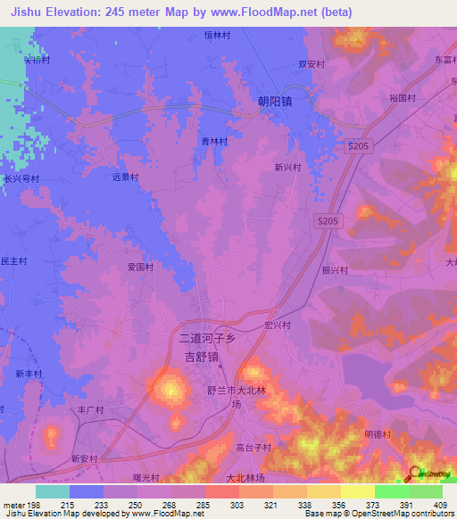 Jishu,China Elevation Map