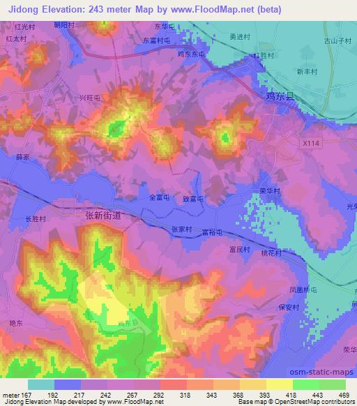 Jidong,China Elevation Map