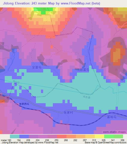 Jidong,China Elevation Map